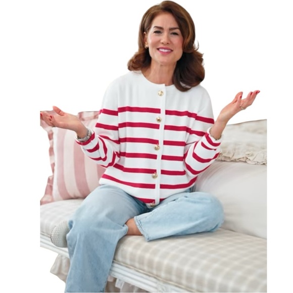 Smash + Tess Sweaters - Smash + Tess for Jilly Box The Rosalie Cardigan Cherry Red and White Stripe M L